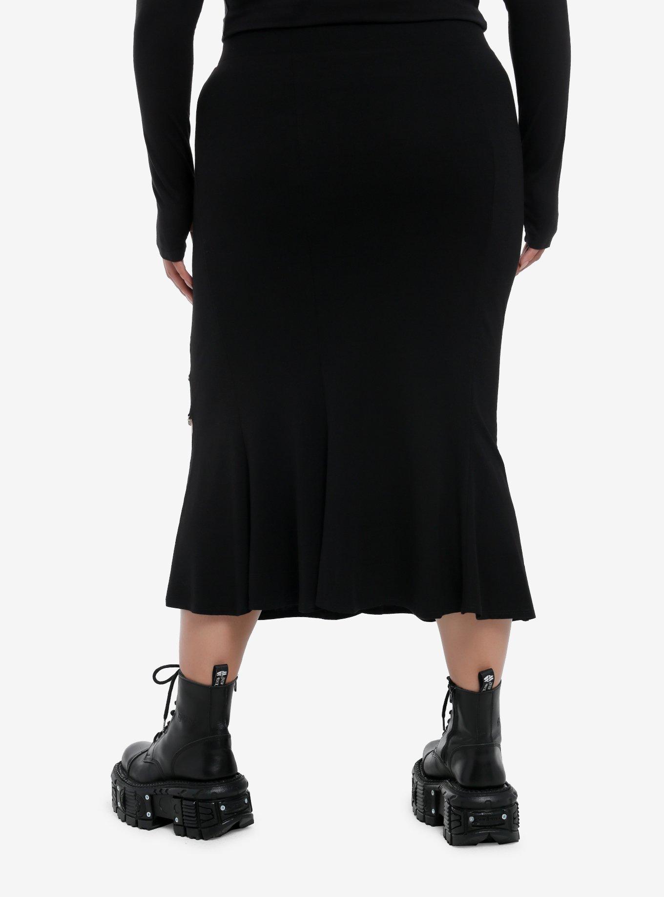 Social Collision Black Chain Slit Mermaid Midi Skirt Plus Size, BLACK, alternate