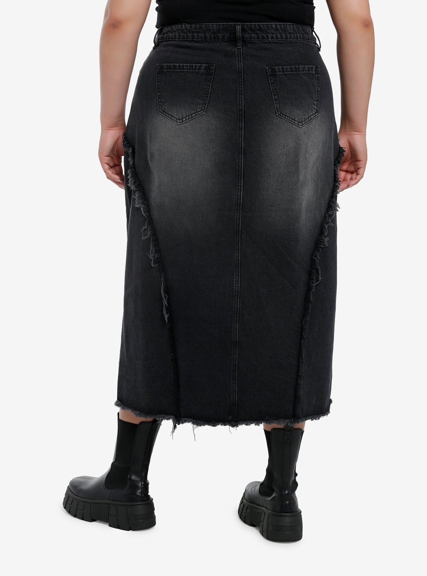 Social Collision Frayed Star Denim Midaxi Skirt Plus Size, , hi-res