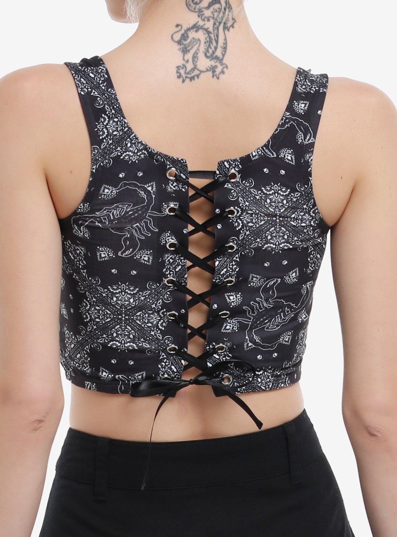 Cosmic Aura Gothic Western Bandana Lace-Up Girls Top, , alternate