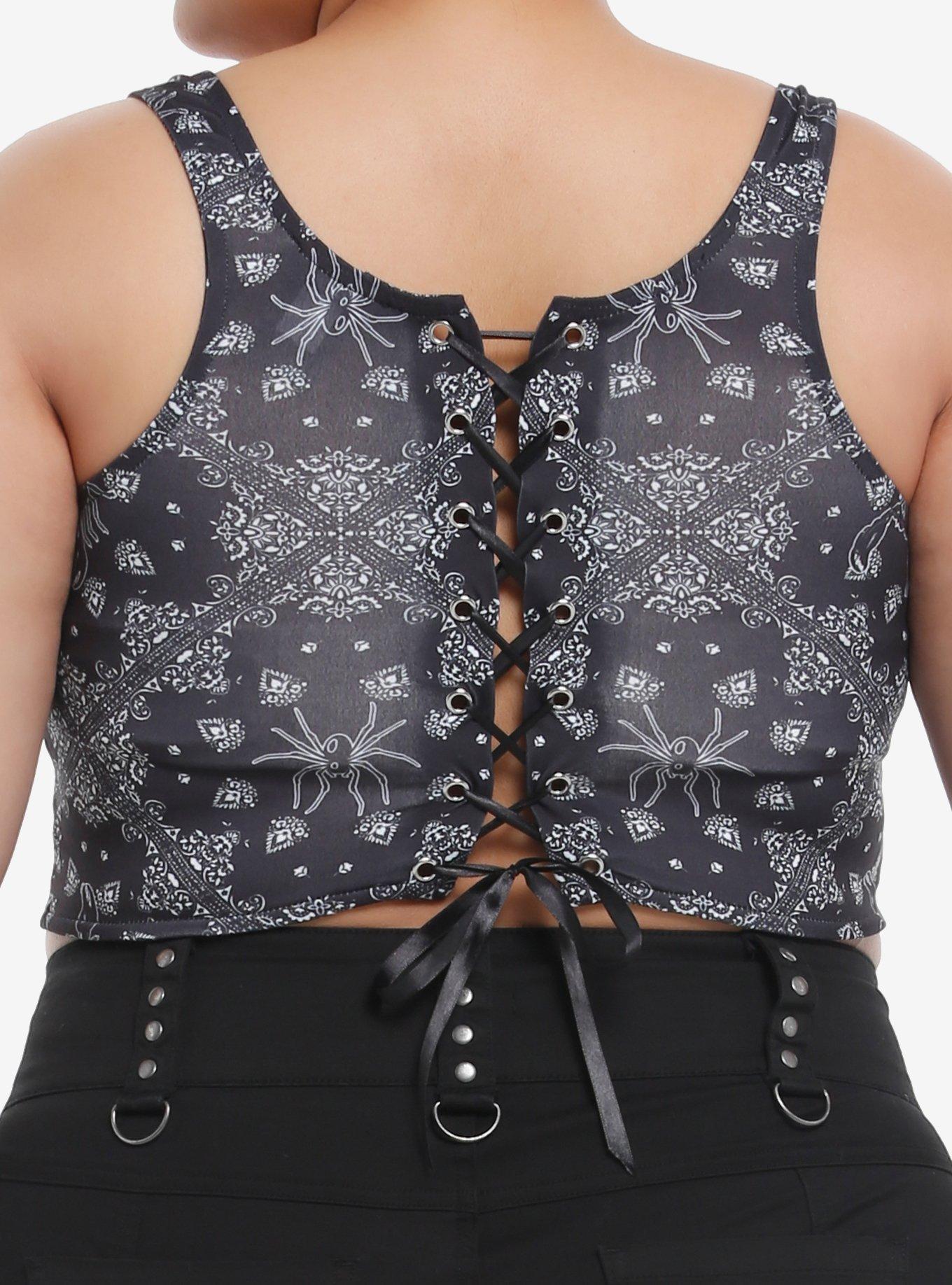 Cosmic Aura Gothic Western Bandana Lace-Up Girls Top Plus Size, , alternate