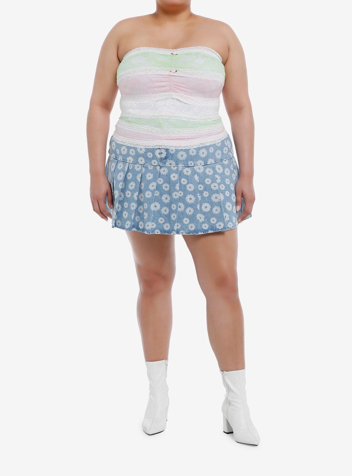 Sweet Society Stripe Rosette Lace Girls Tube Top Plus Size, PINK, alternate - view 2