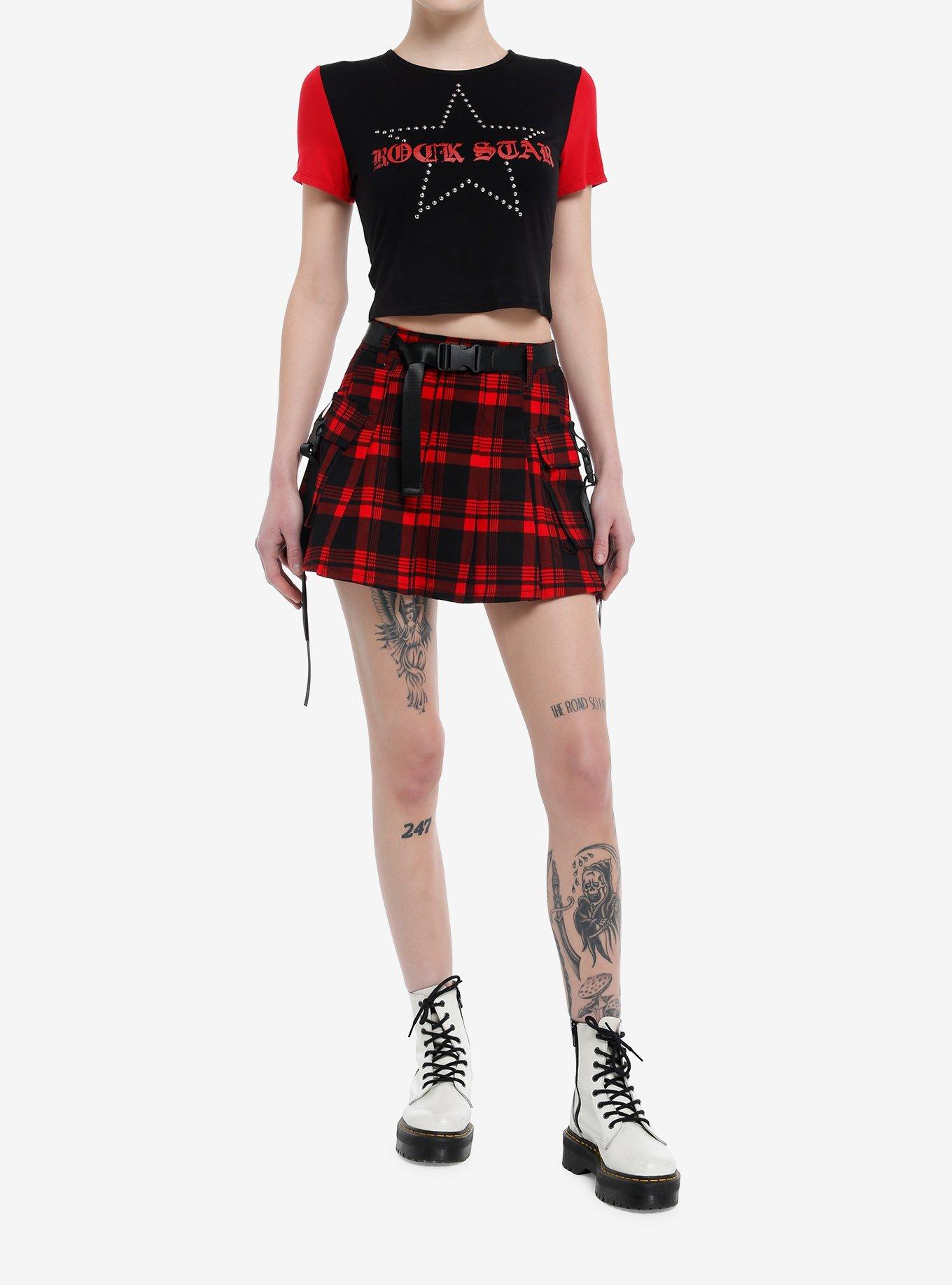 Social Collision Black & Red Rock Star Girls Crop T-Shirt, , hi-res