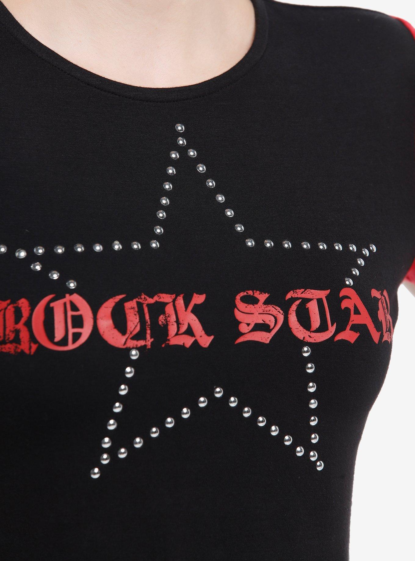 Social Collision Black & Red Rock Star Girls Crop T-Shirt, RED, alternate