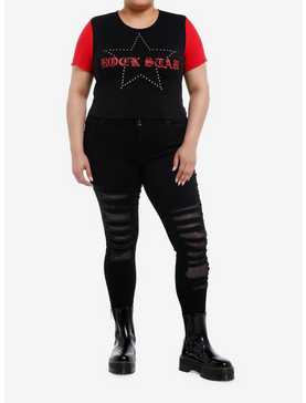 Social Collision Black & Red Rock Star Girls Crop T-Shirt Plus Size, , hi-res