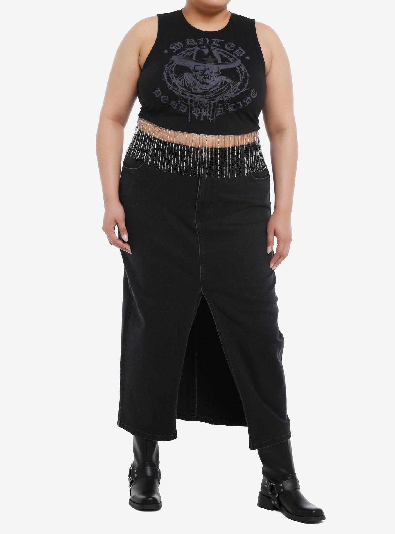 Cosmic Aura Wanted Dead Or Alive Rhinestone Fringe Girls Tank Top Plus Size, GREY, alternate