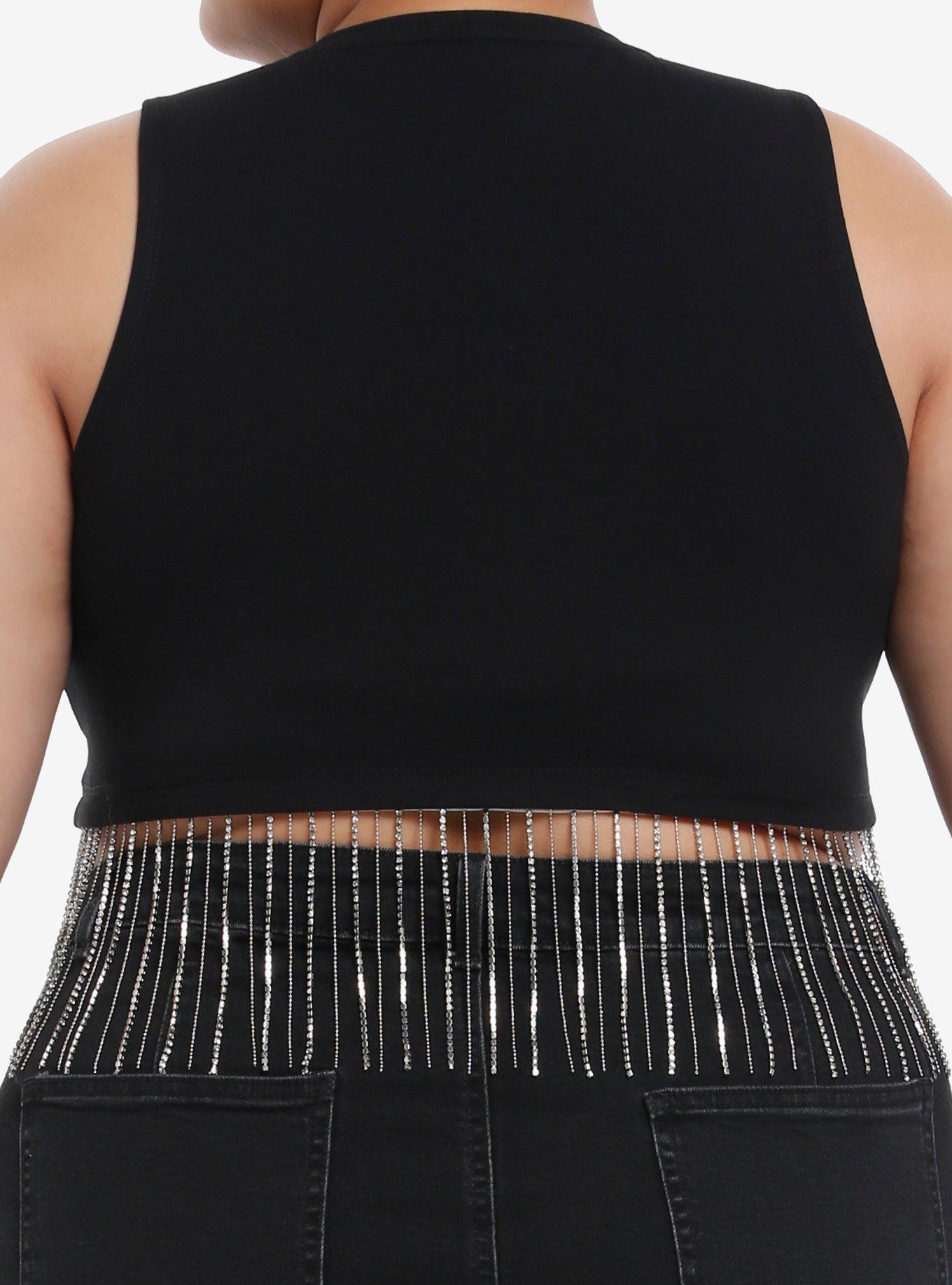 Cosmic Aura Wanted Dead Or Alive Rhinestone Fringe Girls Tank Top Plus Size, GREY, alternate