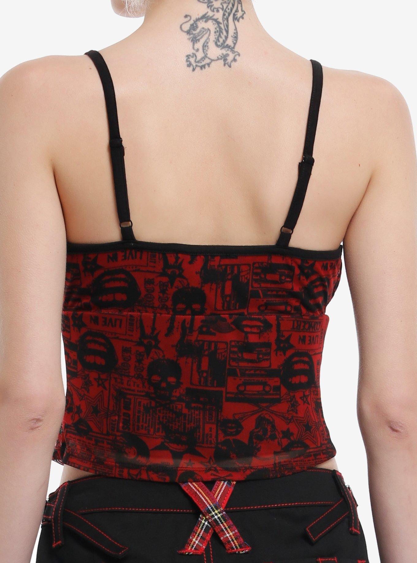 Social Collision Rockstar Print Mesh Girls Cami, BLACK, alternate