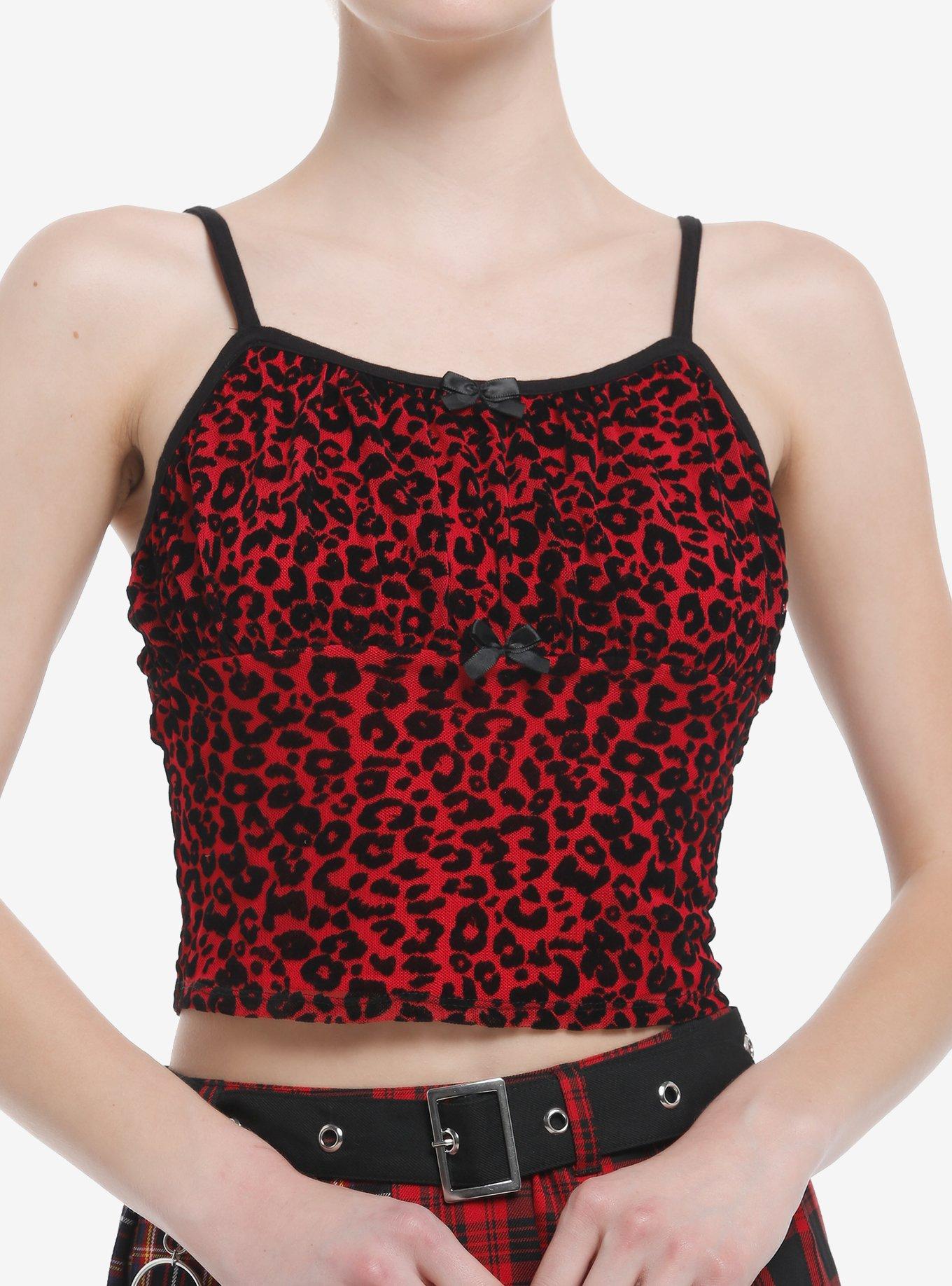 Social Collision Cheetah Bow Mesh Girls Crop Cami, , hi-res