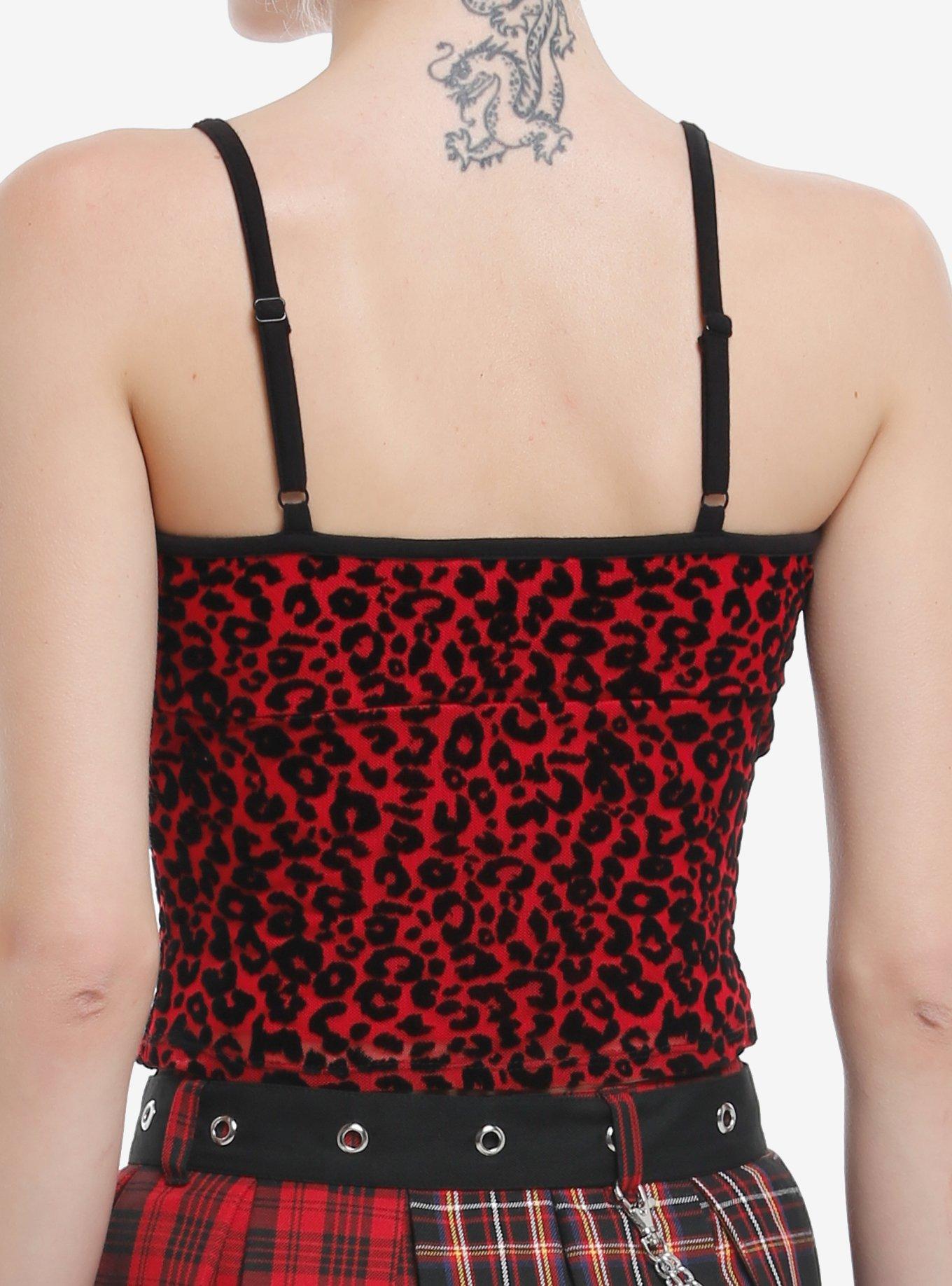 Social Collision Cheetah Bow Mesh Girls Crop Cami, BLACK, alternate