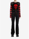 Social Collision Red & Black Stripe Skull Open Knit Girls Crop Sweater, RED, alternate