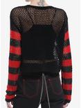 Social Collision Red & Black Stripe Skull Open Knit Girls Crop Sweater, RED, alternate