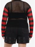 Social Collision Red & Black Stripe Skull Open Knit Girls Crop Sweater Plus Size, RED, alternate