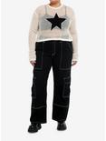 Social Collision Star Open Knit Girls Crop Sweater Plus Size, BLACK, alternate