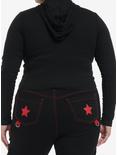 Social Collision Red Star Ribbed Girls Crop Hoodie Plus Size, RED, alternate