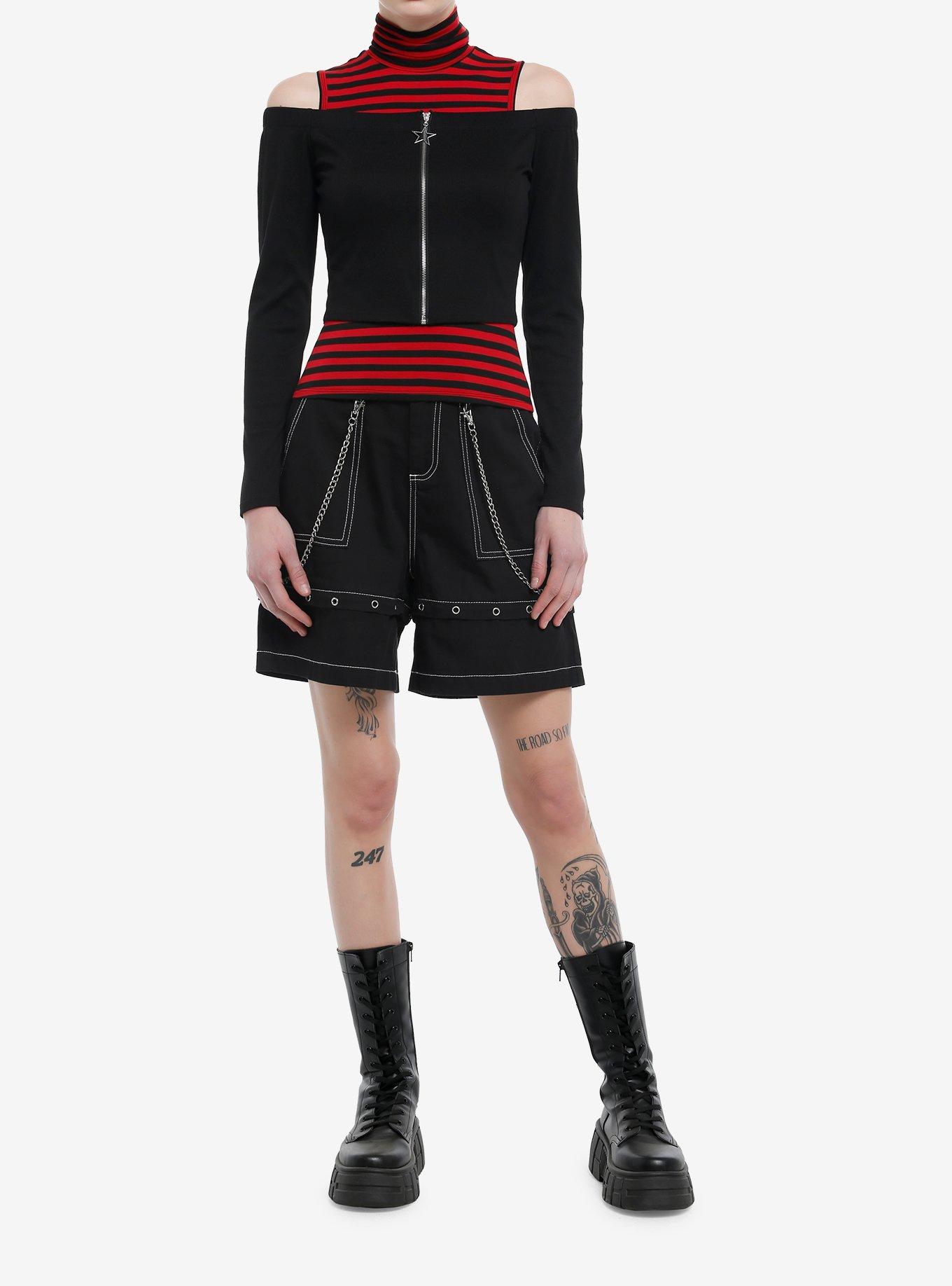 Social Collision Black & Red Stripe Girls Twofer Long-Sleeve Top, , hi-res