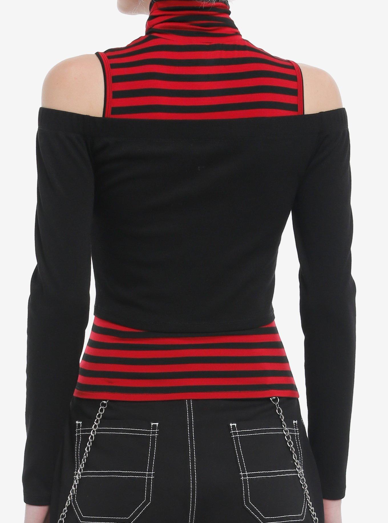 Social Collision Black & Red Stripe Girls Twofer Long-Sleeve Top, RED, alternate