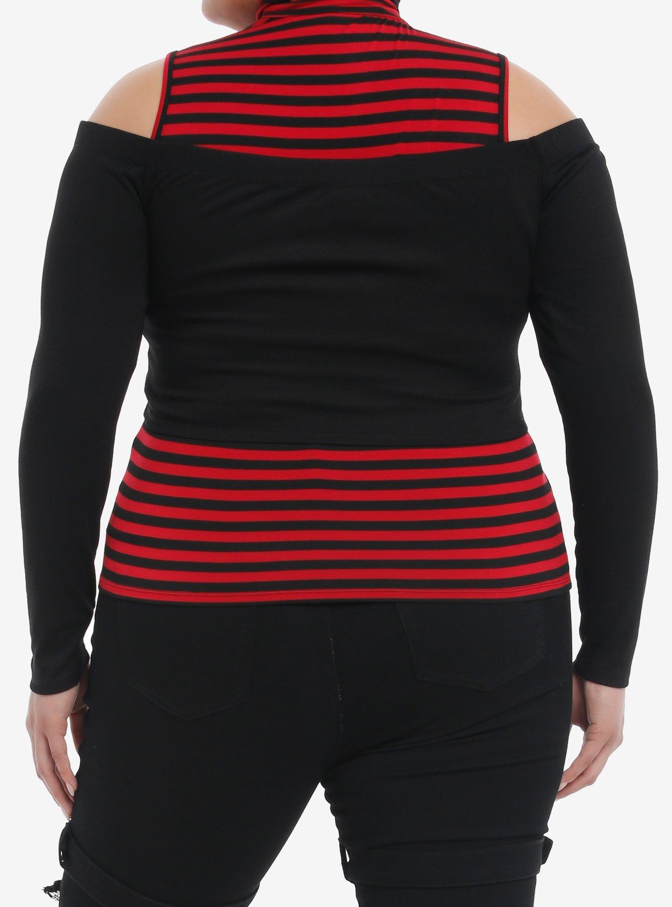 Social Collision Black & Red Stripe Girls Mock Neck Twofer Plus Size, RED, alternate