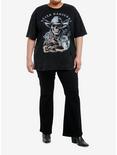 Cosmic Aura Skull Cowboy Destructed Mineral Wash Girls Oversized T-Shirt Plus Size, BROWN, alternate