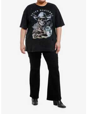 Cosmic Aura Skull Cowboy Destructed Mineral Wash Girls Oversized T-Shirt Plus Size, , hi-res
