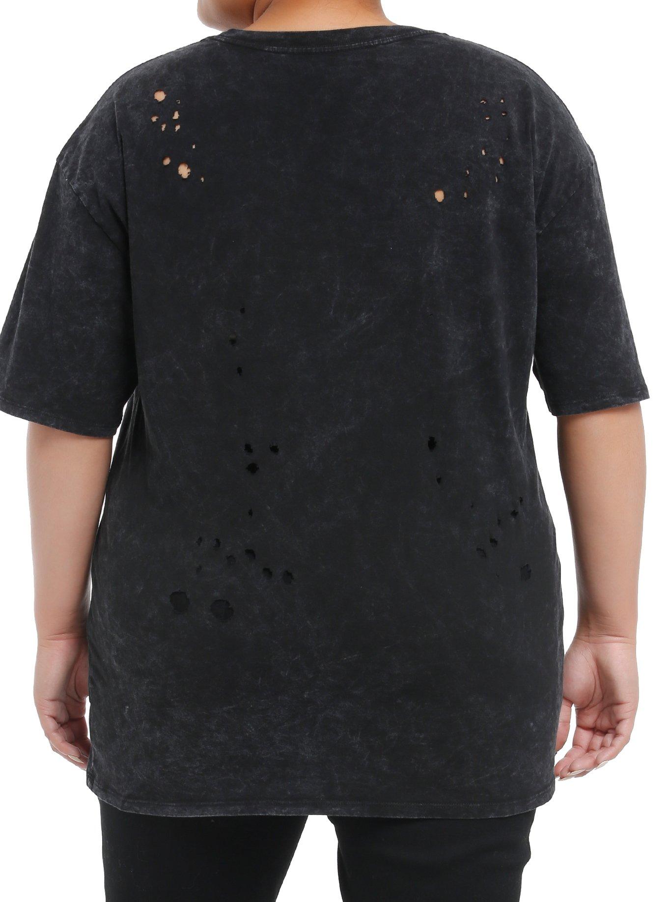 Cosmic Aura Skull Cowboy Destructed Mineral Wash Girls Oversized T-Shirt Plus Size, BROWN, alternate