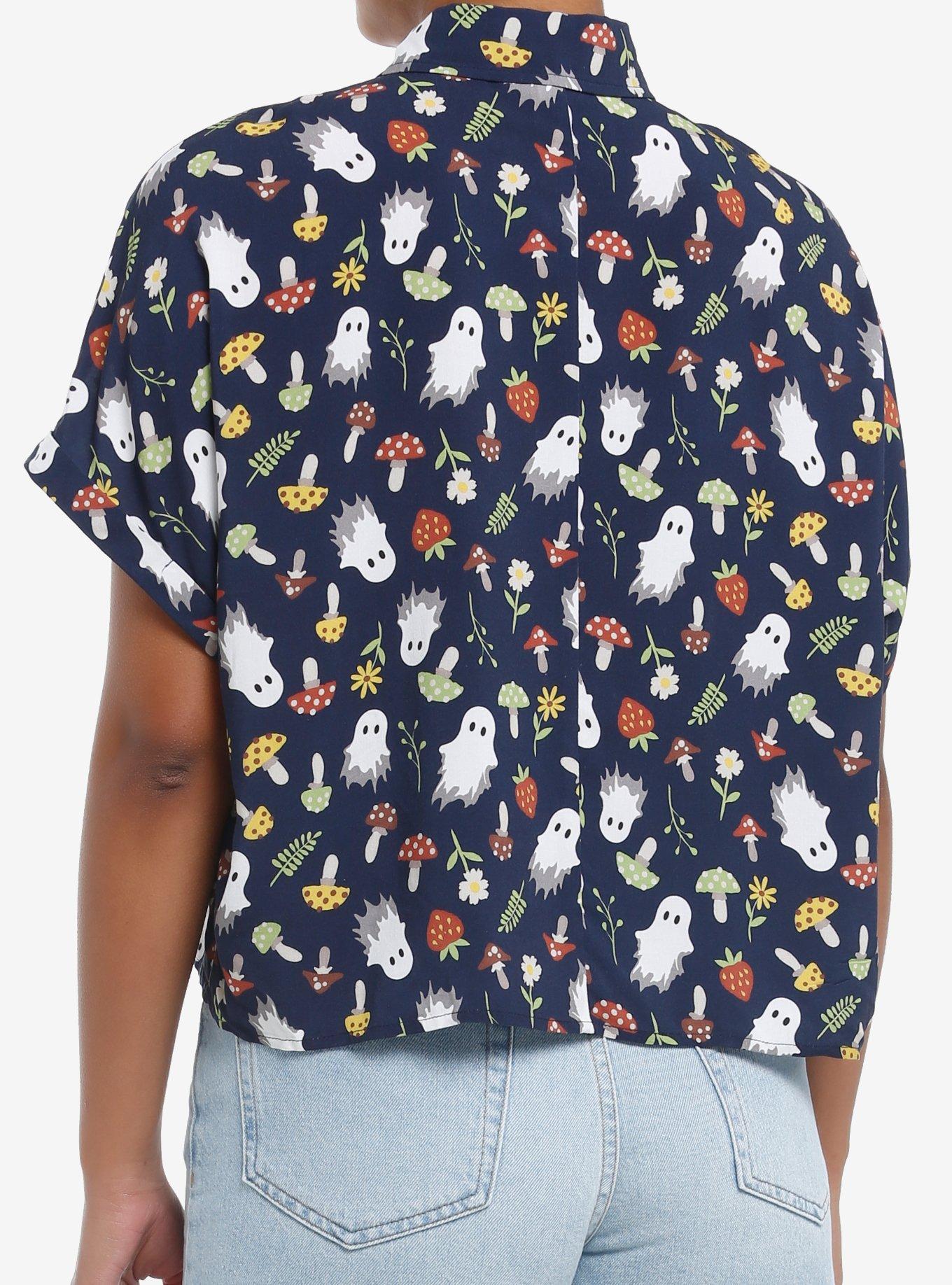 Thorn & Fable Mushroom Ghost Girls Boxy Woven Button-Up, , alternate