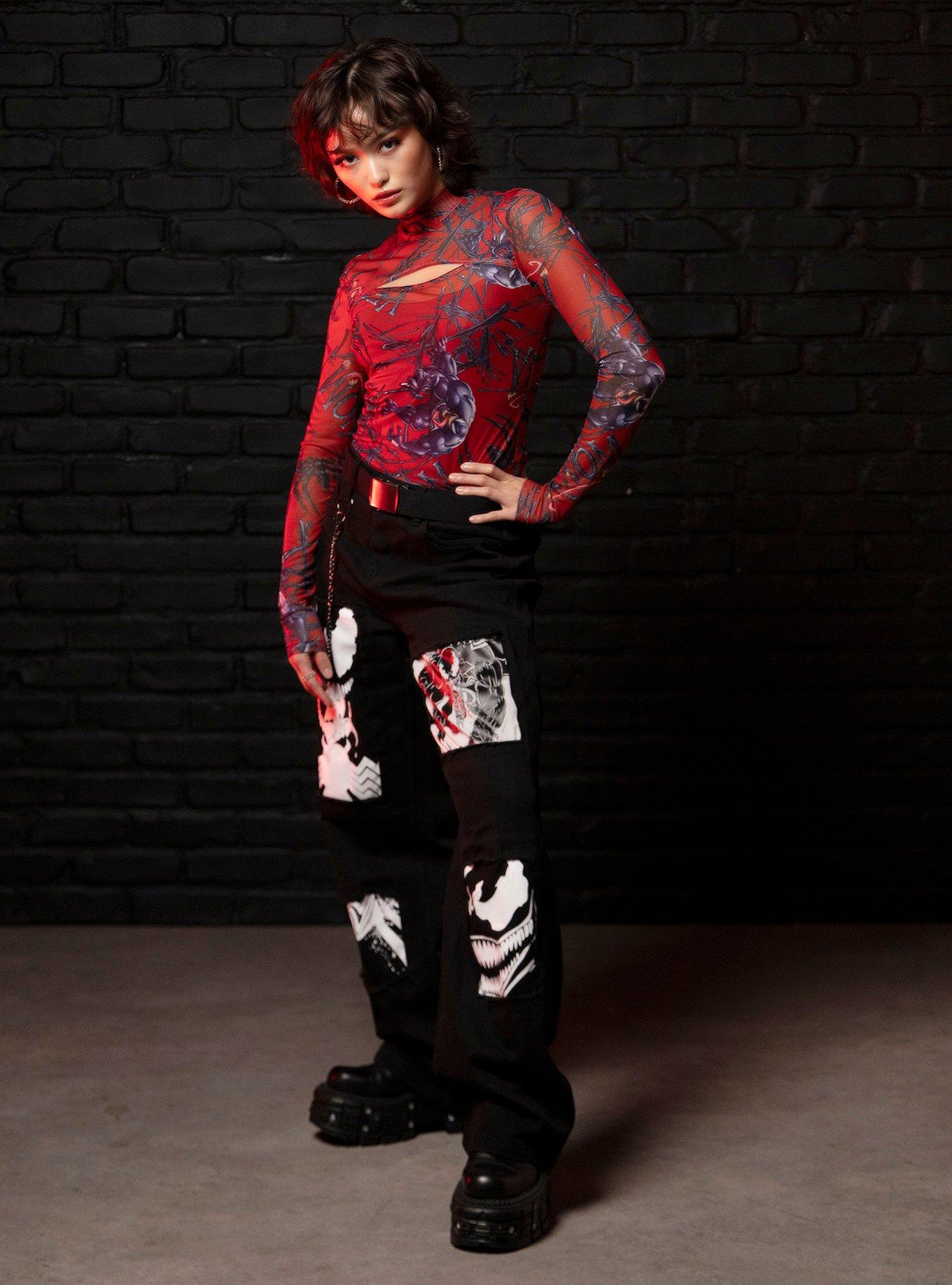 Her Universe Marvel Venom Mesh Cutout Long-Sleeve Top, BURGUNDY  BLACK, alternate