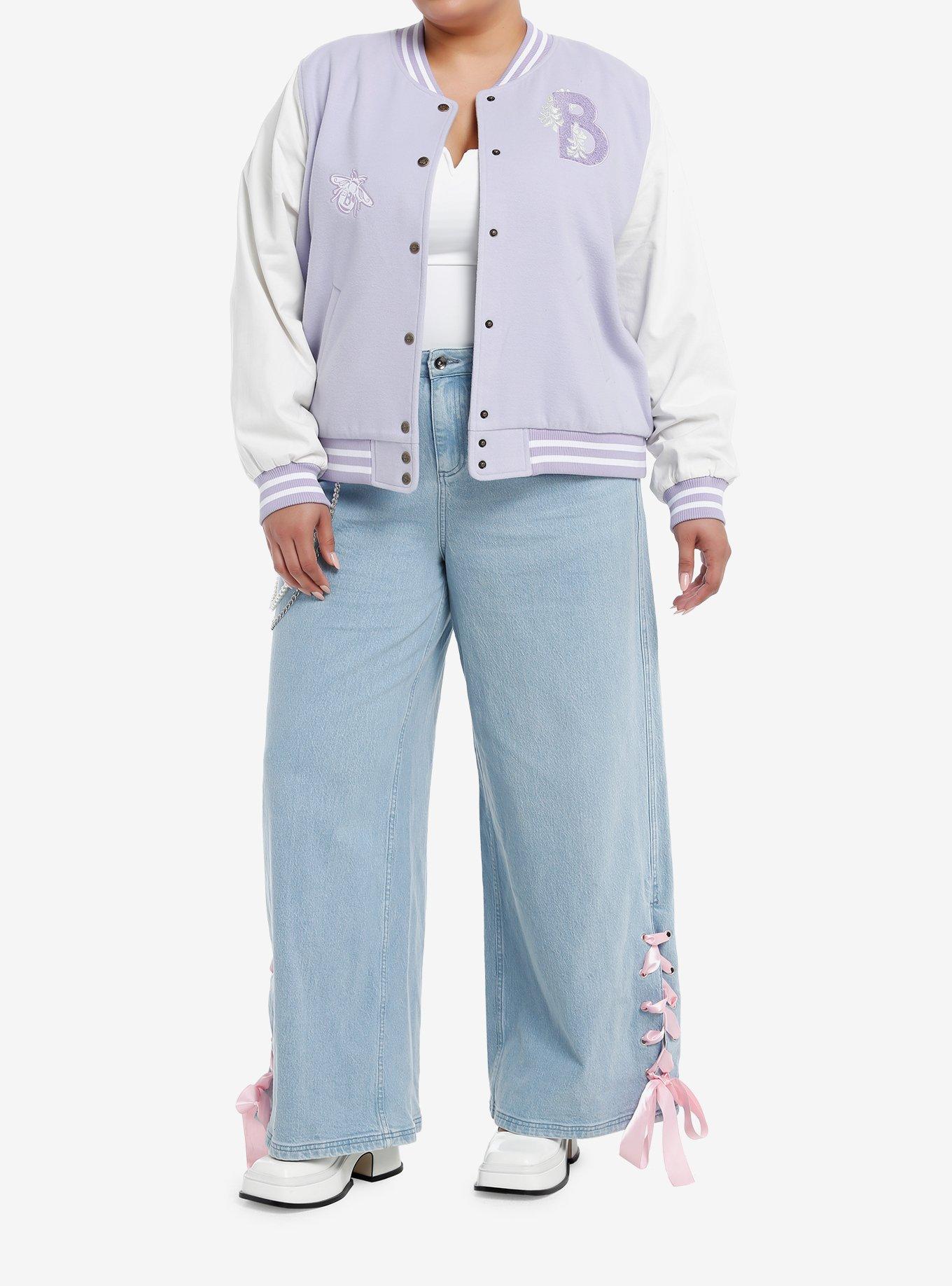 Her Universe Bridgerton Lavender Varsity Jacket Plus Size, LAVENDER  WHITE, alternate