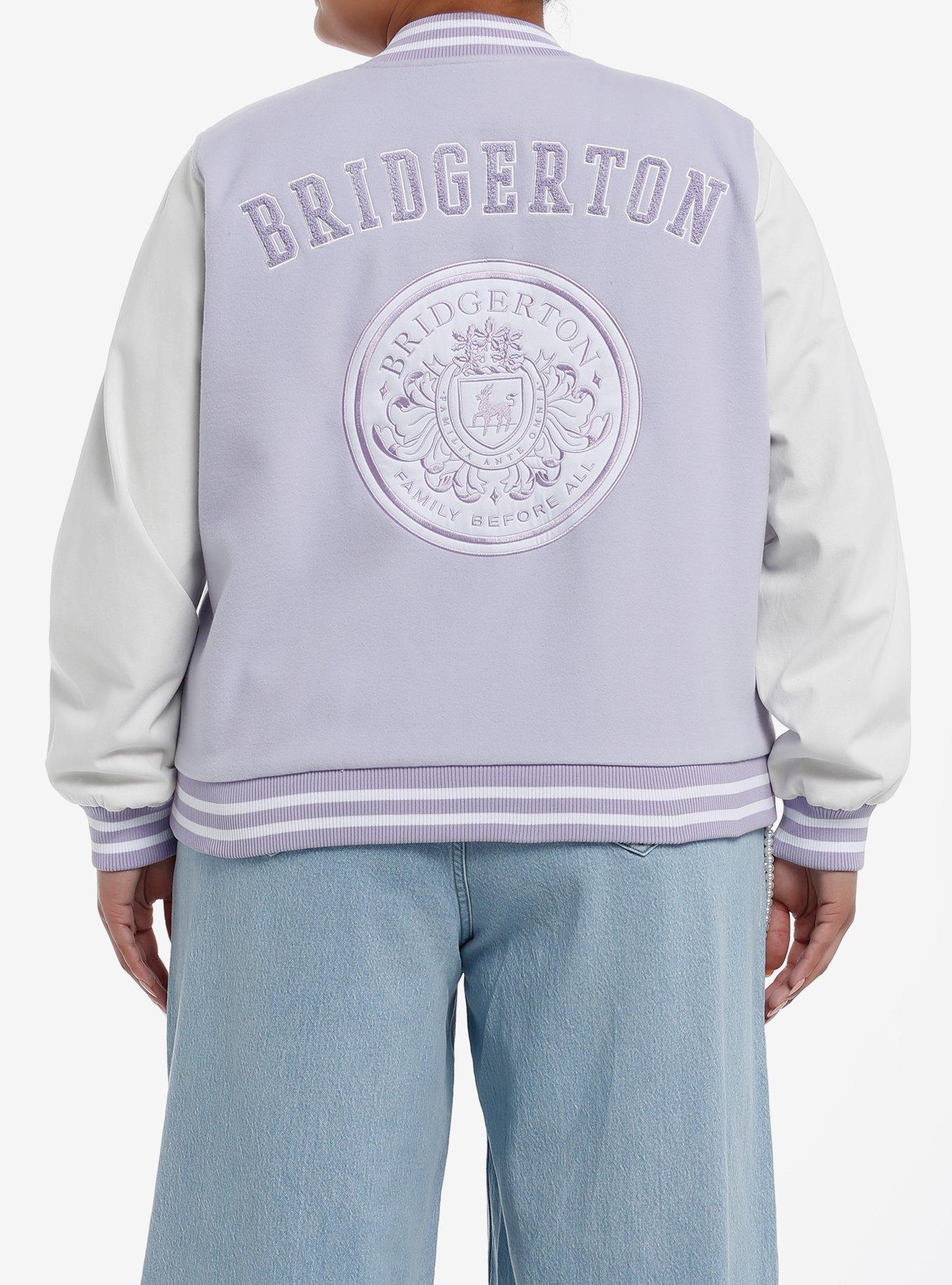 Her Universe Bridgerton Lavender Varsity Jacket Plus Size, LAVENDER  WHITE, alternate