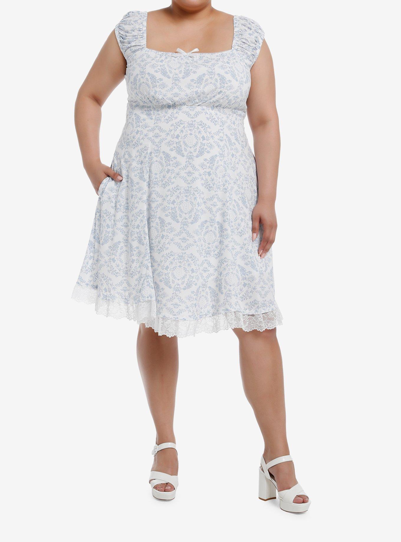 Her Universe Bridgerton Lace Babydoll Dress Plus Size, BLUE  WHITE, alternate