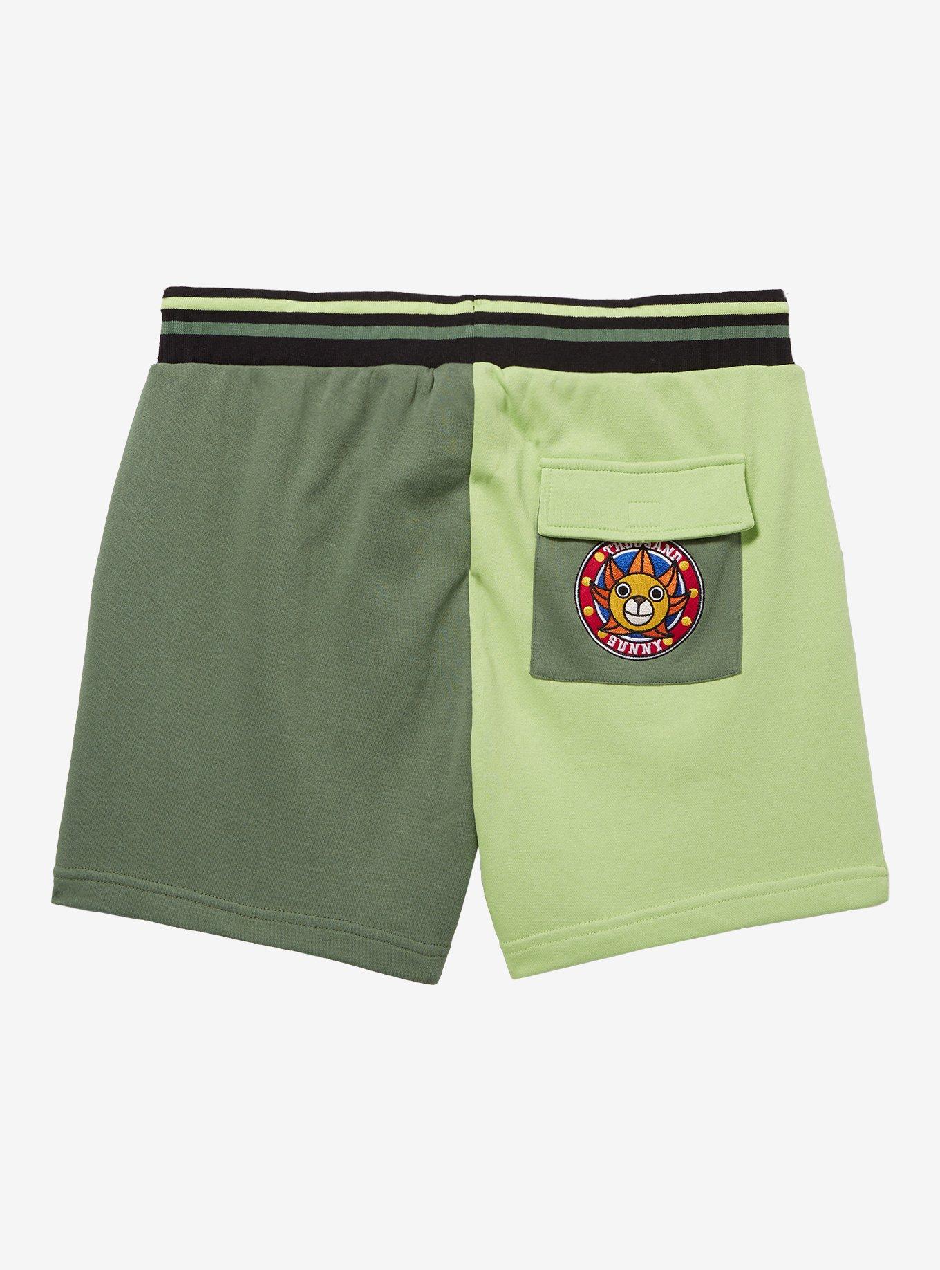 One Piece Zoro Straw Hat Crew Split Color Shorts — BoxLunch Exclusive, GREEN, alternate