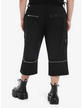 Social Collision Black Stud Grommet Zip-Off Cargo Shorts Plus Size, , hi-res
