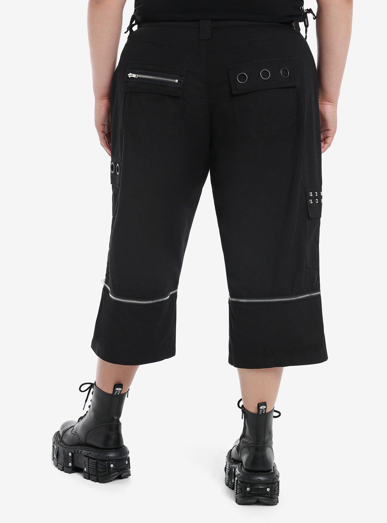 Social Collision Black Stud Grommet Zip-Off Cargo Shorts Plus Size, , hi-res