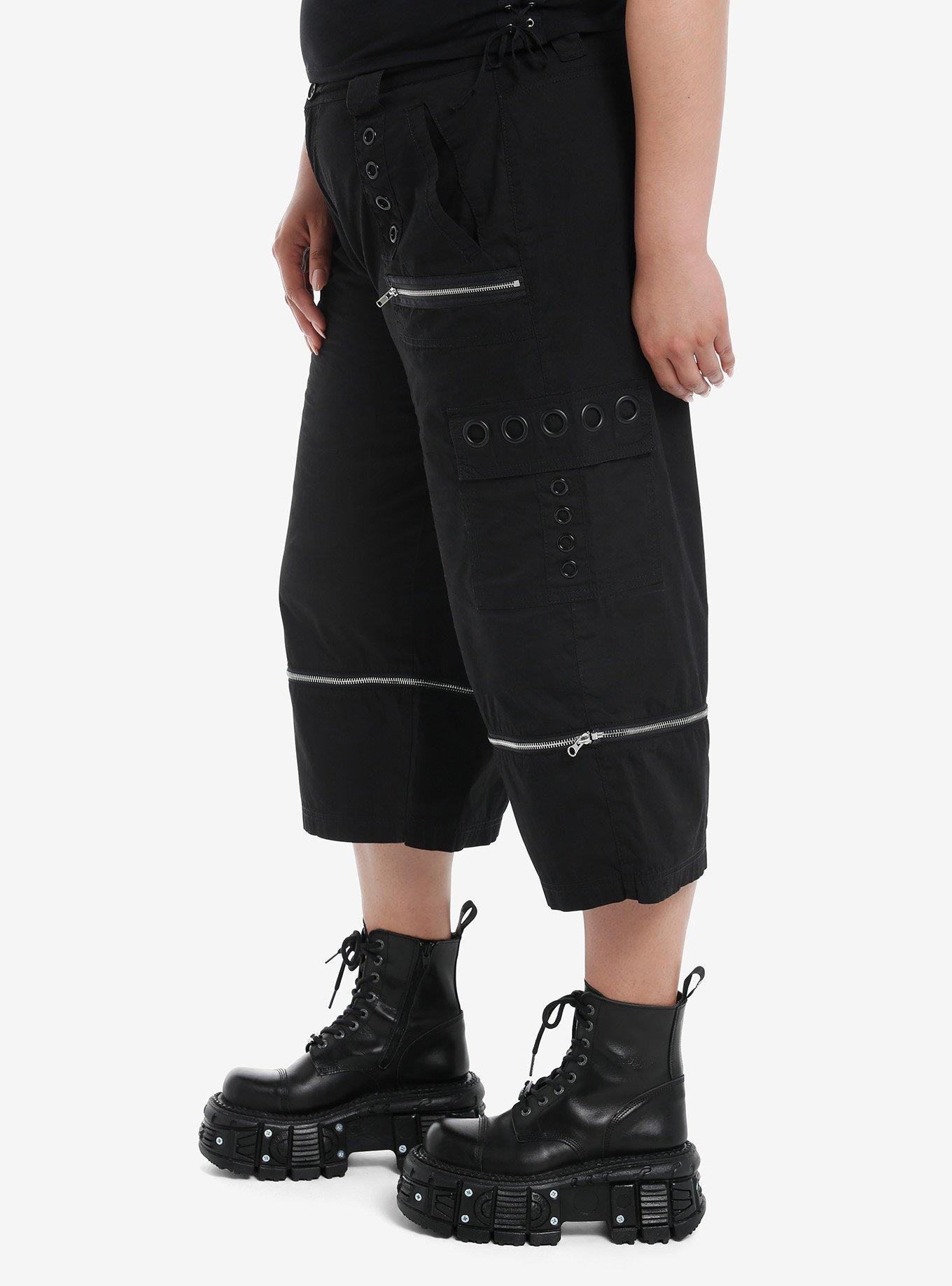 Social Collision Black Stud Grommet Zip-Off Cargo Shorts Plus Size, BLACK, alternate