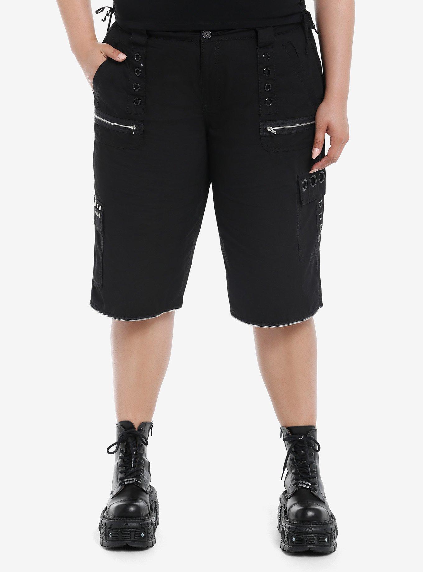 Social Collision Black Stud Grommet Zip-Off Cargo Shorts Plus Size, BLACK, alternate