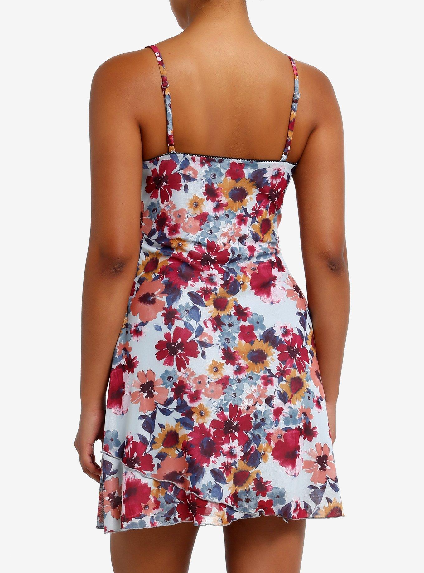 Light Blue Floral Allover Print Slip Dress, , hi-res