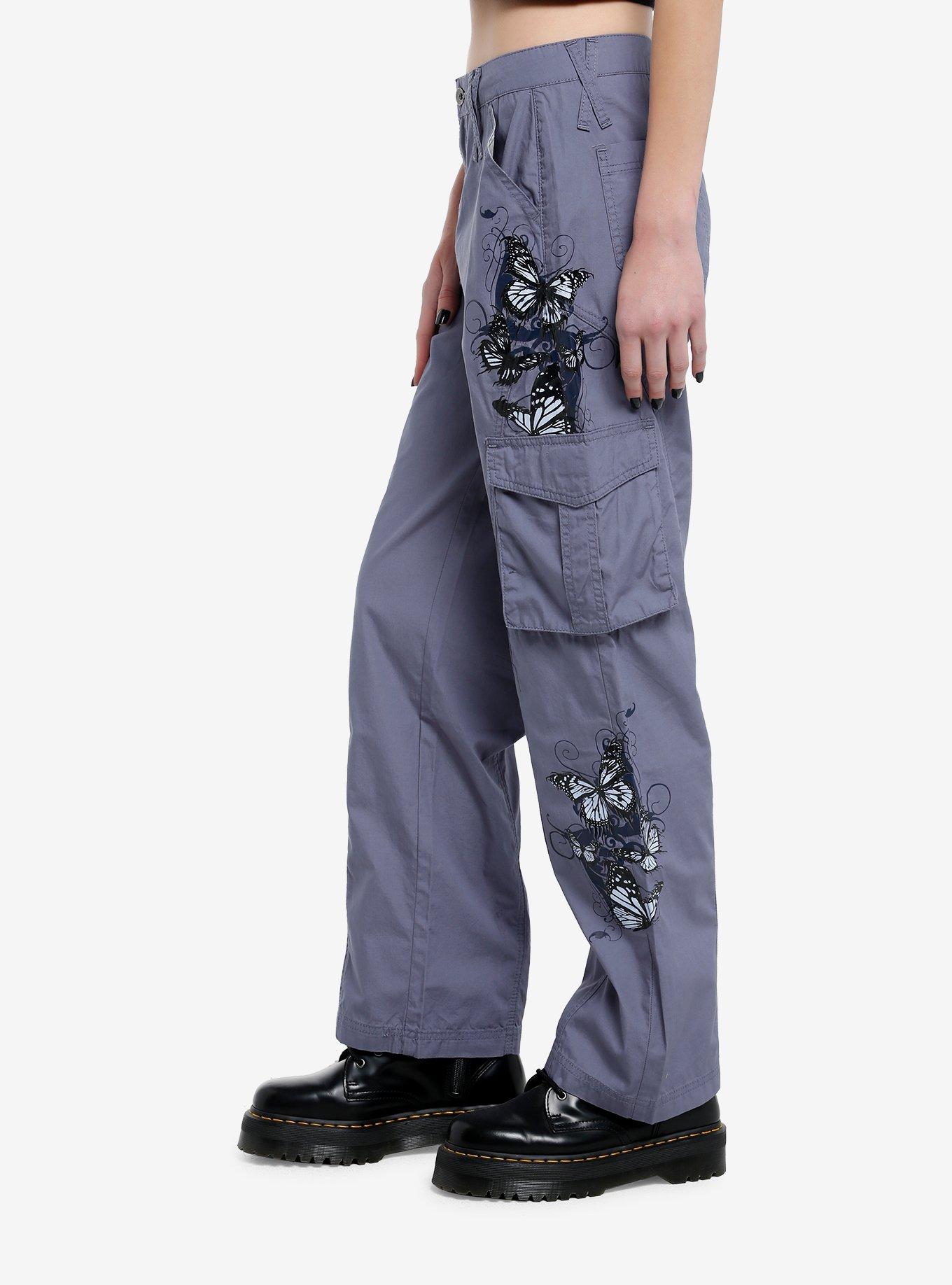 Slate Grey Butterfly Filigree Girls Cargo Pants, SLATE, alternate