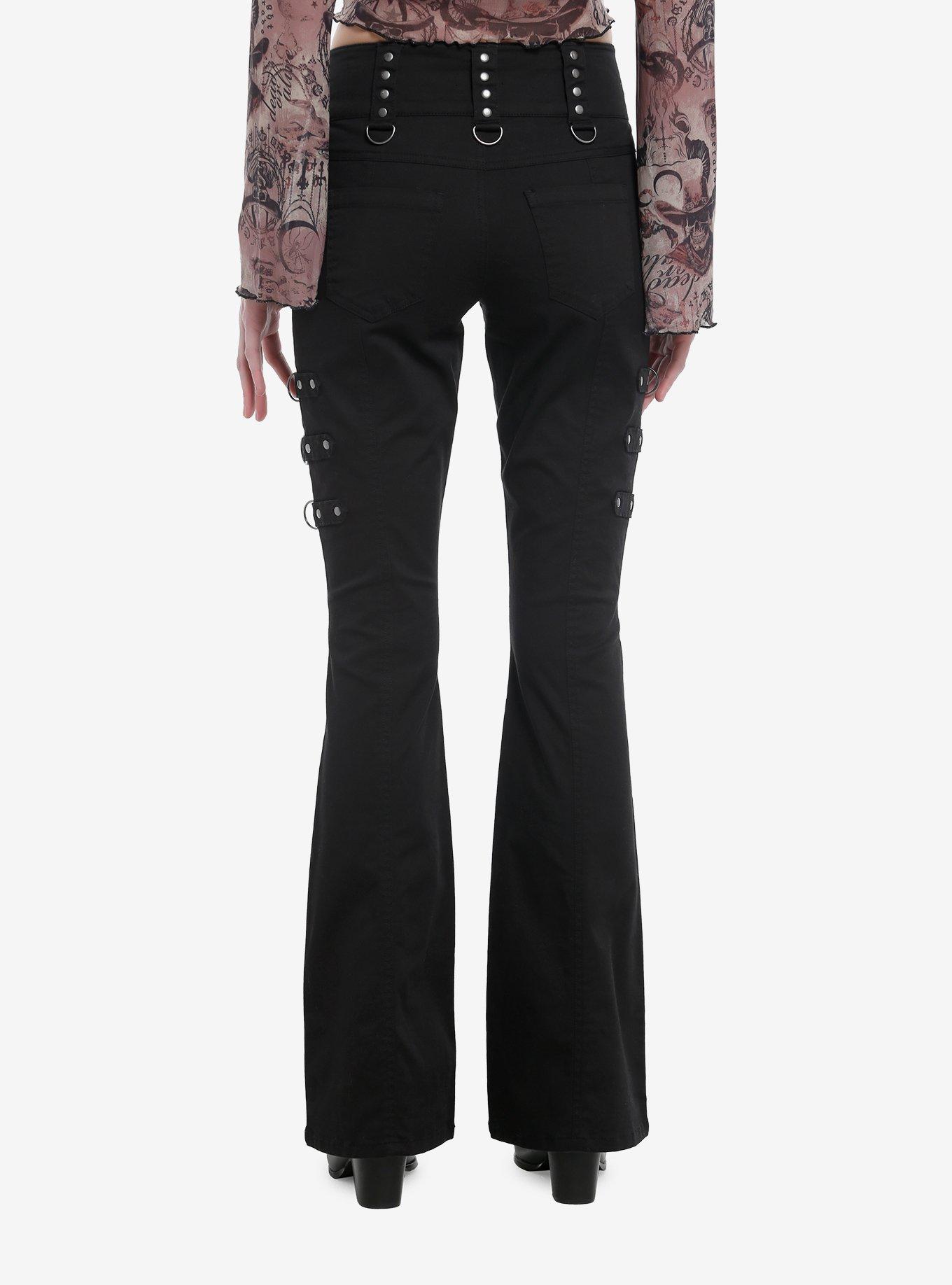 Black Stud D-ring Flare Pants, , hi-res