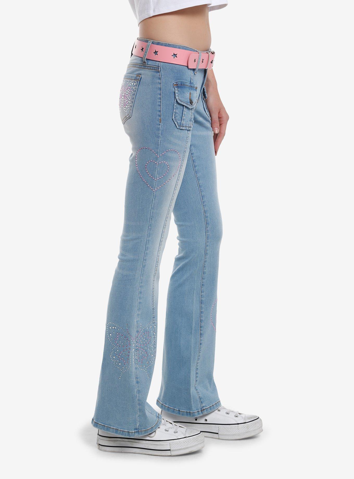 Sweet Society Pink Rhinestone Star Belt Low-Rise Jeans, PINK, alternate