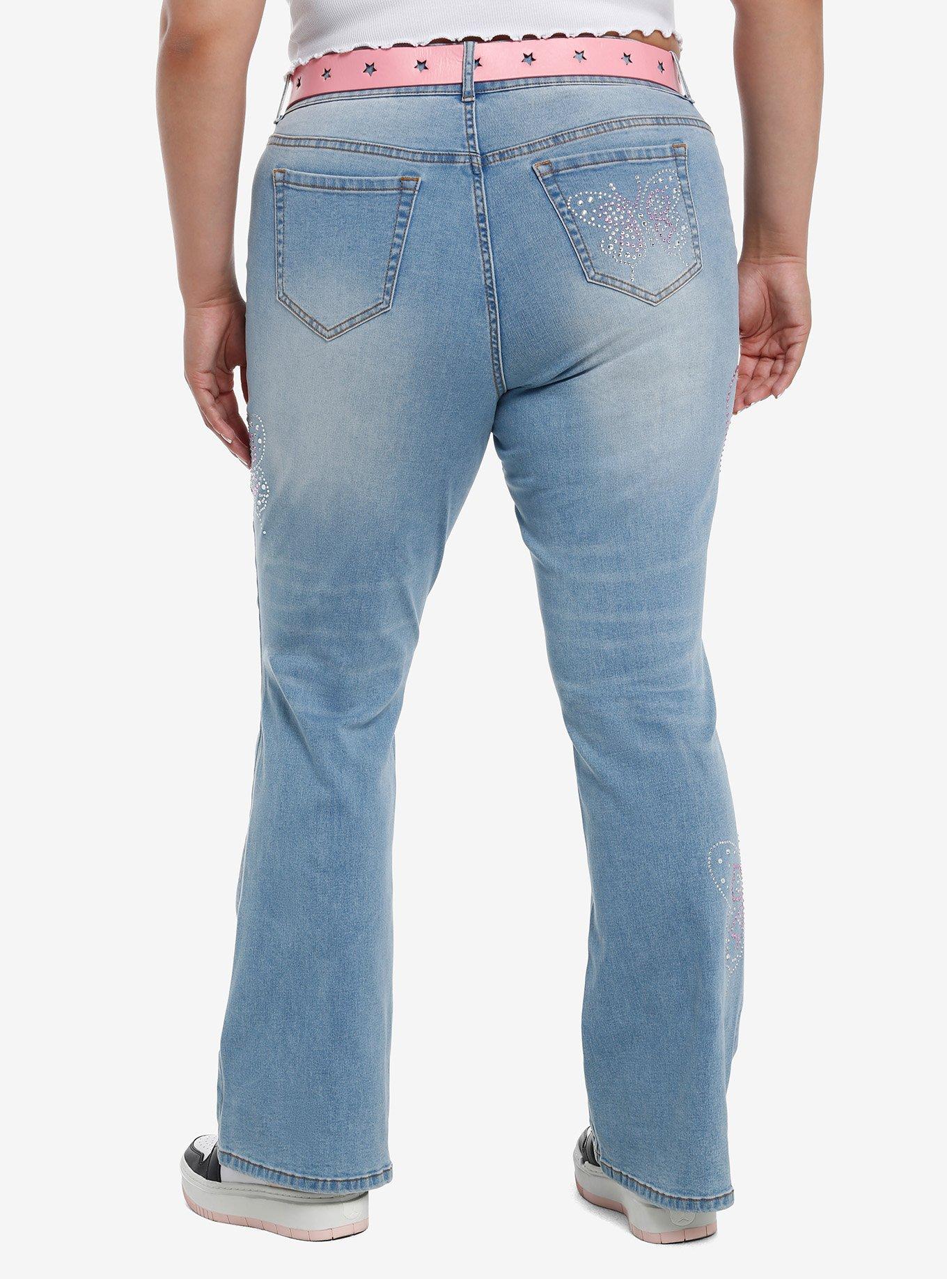 Sweet Society Pink Rhinestone Star Belt Low-Rise Jeans Plus Size, , hi-res