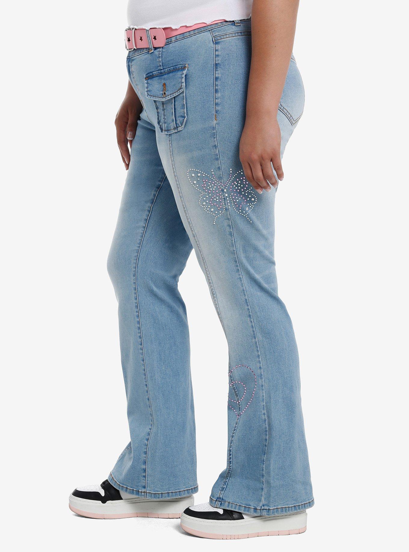 Sweet Society Pink Rhinestone Star Belt Low-Rise Jeans Plus Size, PINK, alternate