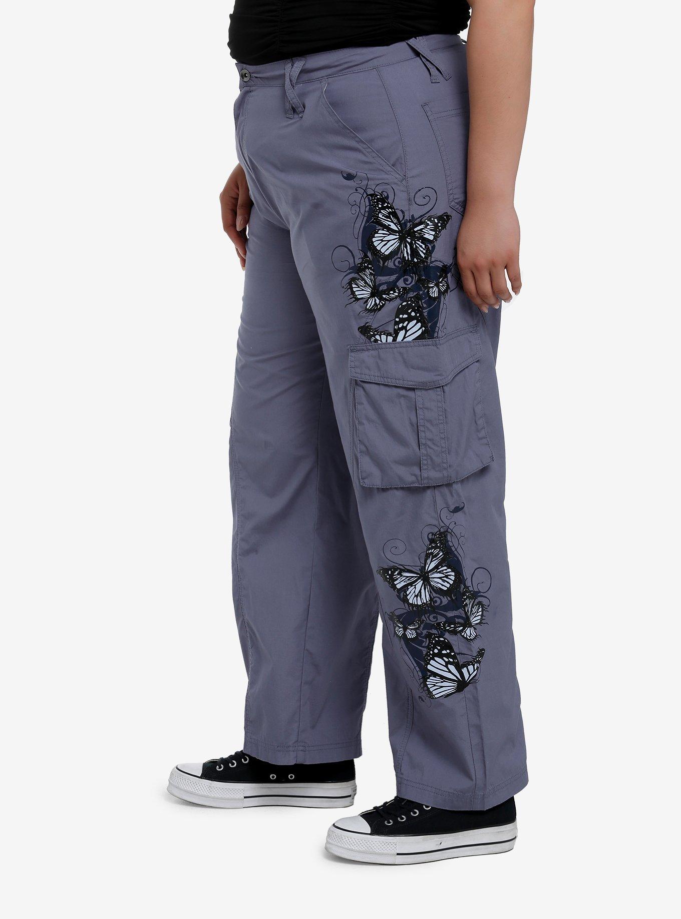 Slate Grey Butterfly Filigree Girls Cargo Pants Plus Size, SLATE, alternate