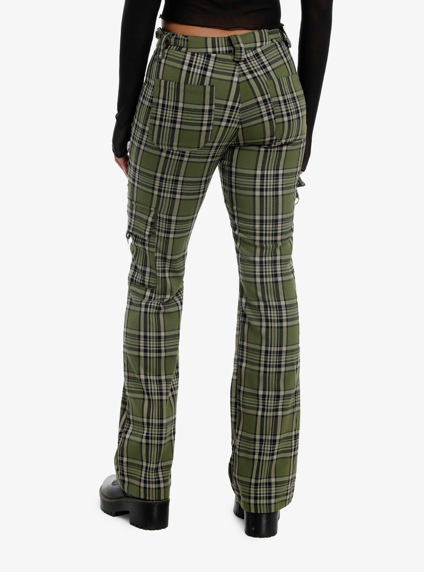 Thorn & Fable Green Plaid Hardware Girls Flare Pants, , hi-res