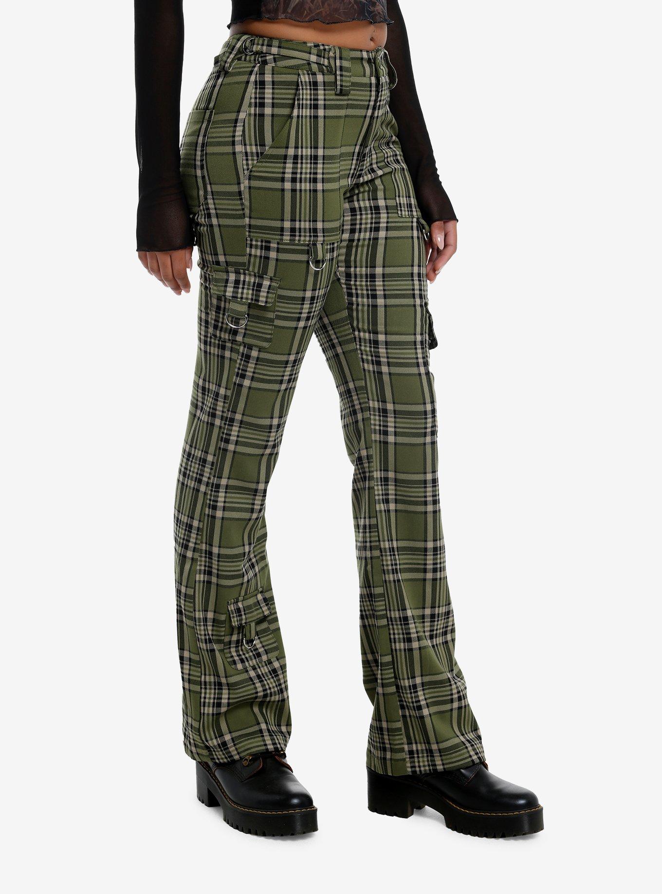 Thorn & Fable Green Plaid Hardware Girls Flare Pants, BROWN, alternate