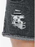 Distressed Skull Patch Dark Wash High Rise Denim Shorts Plus Size, BLACK, alternate