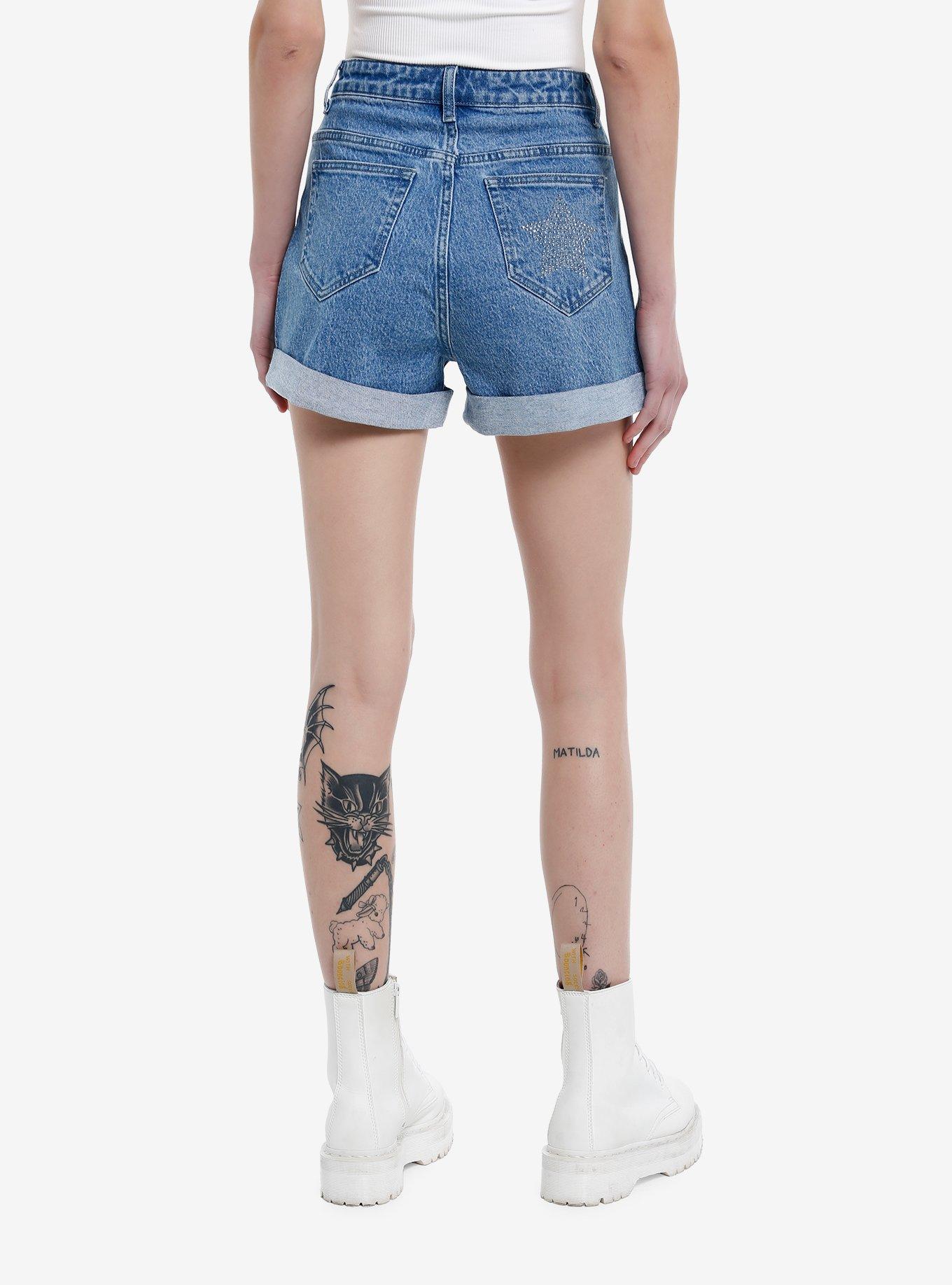 Silver Star Rhinestone Mom Shorts, , hi-res