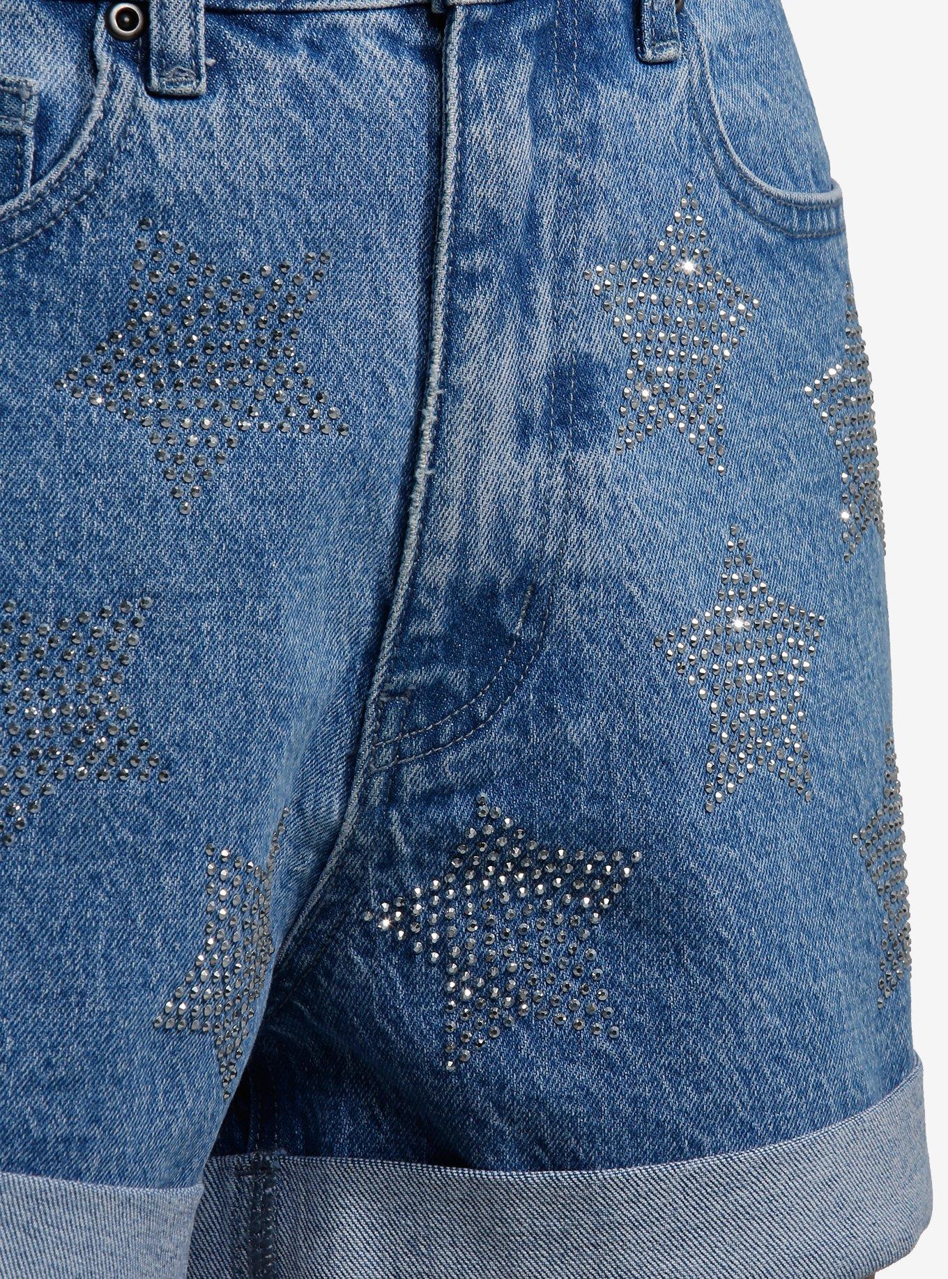 Silver Star Rhinestone Mom Shorts, SILVER, alternate