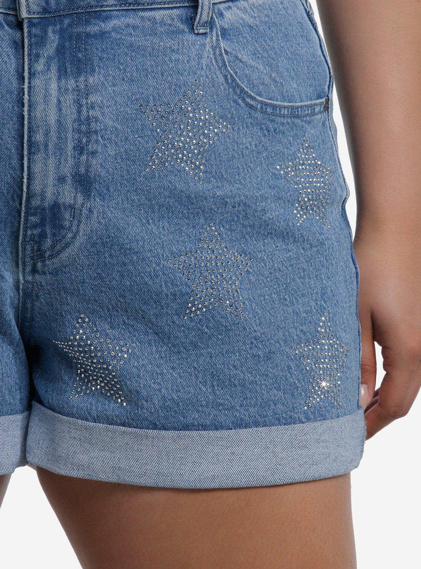 Silver Star Rhinestone Mom Shorts Plus Size, SILVER, alternate