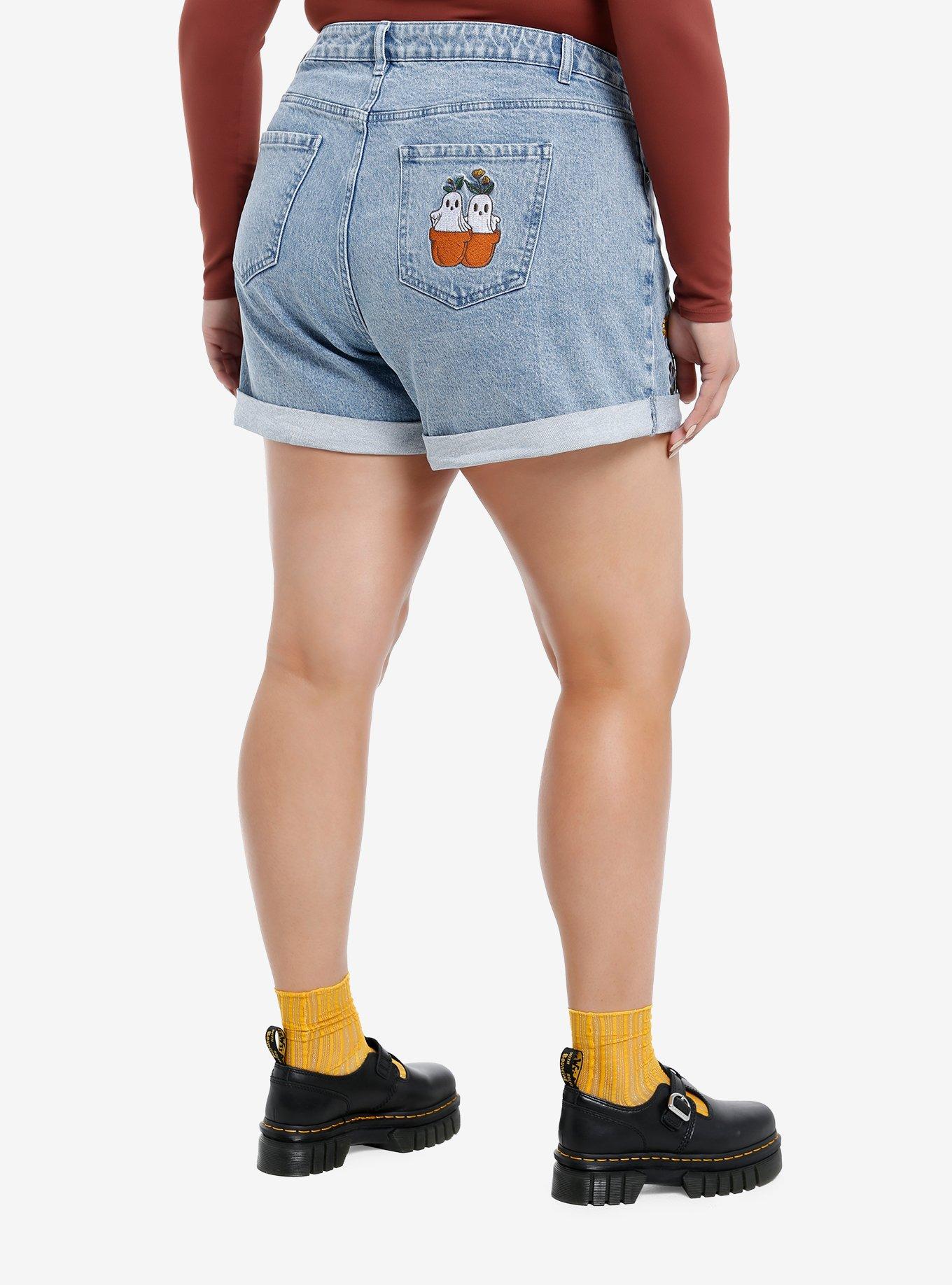 Thorn & Fable Ghost Sunflower Mom Shorts Plus Size, BROWN, alternate