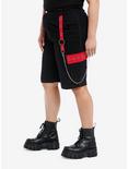 Social Collision Black & Red Grommet Chain Carpenter Shorts Plus Size, RED, alternate