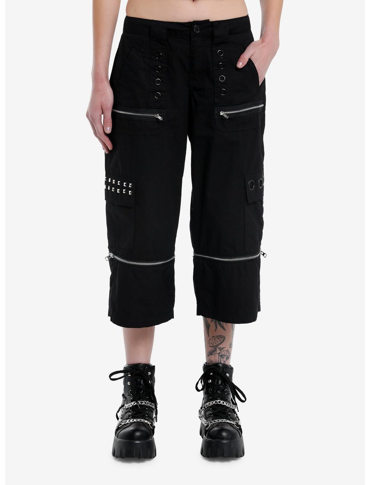 Social Collision Black Stud Grommet Zip-Off Cargo Shorts, BLACK, alternate